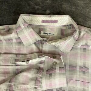 Tommy Bahama Shirt Mens XXL 2XL Pink Gray‎ Button Up Long Sleeve Casual Beach